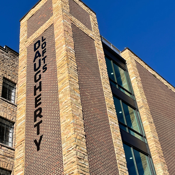 View of elevator tower at historic Daugherty lofts, Clinton, TN. Project by Goss Dennison Design in Knoxville, TN.